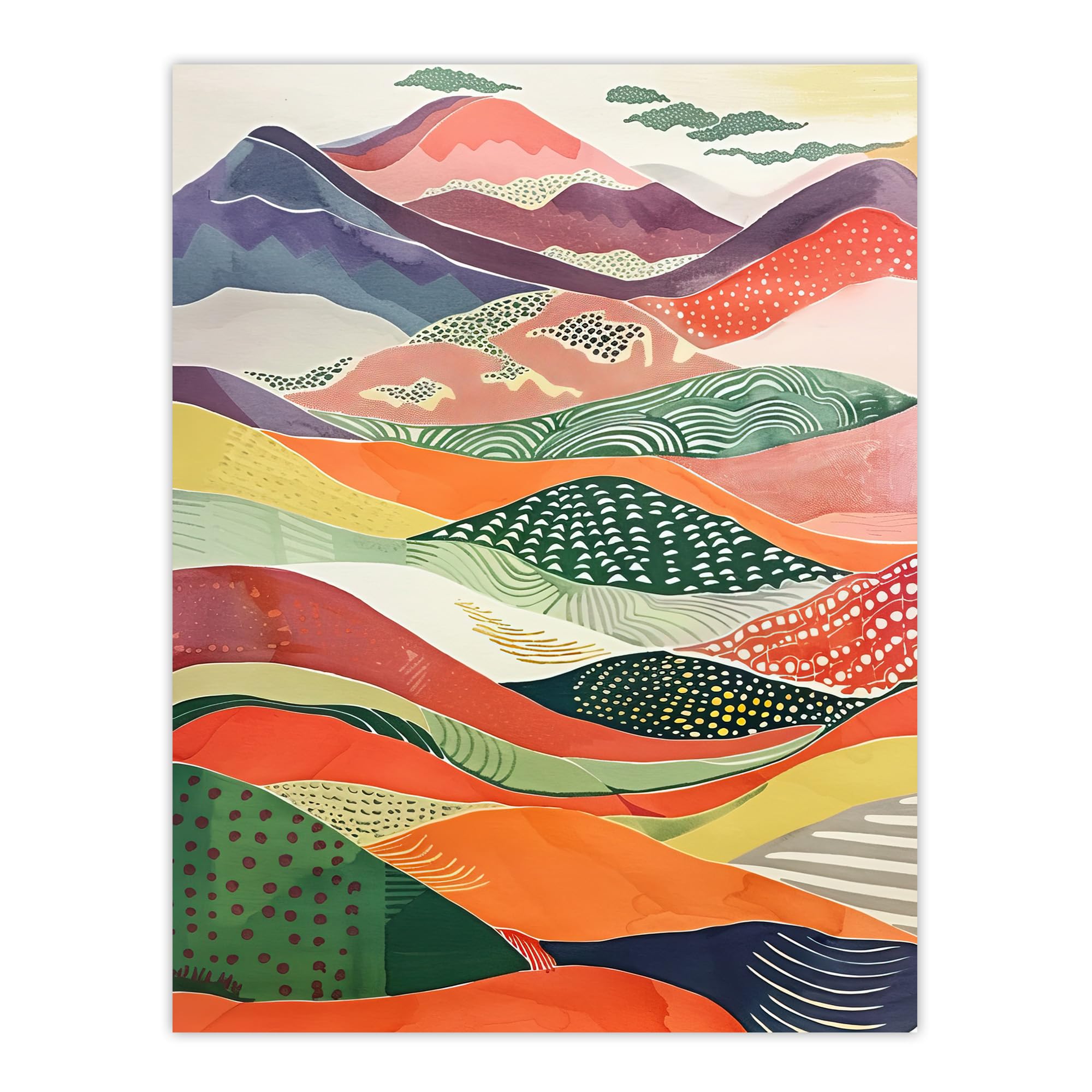 Artery8 Colourful Countryside Hills Folk Art Landscape Living Room Large Wall Art Poster Print Thick Paper 18X24 Inch