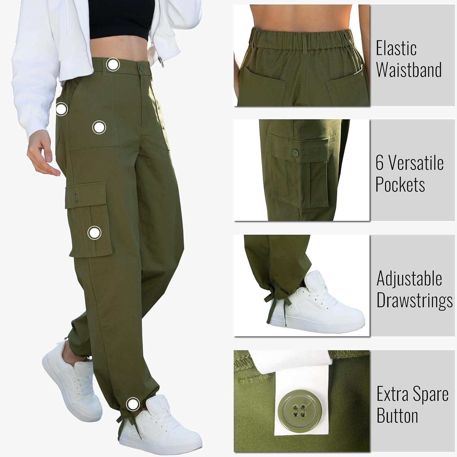 Cargo Pants for Women High Waisted Women's Y2K Baggy Casual Pants with 6 Pockets and Elastic Waist - Image 4