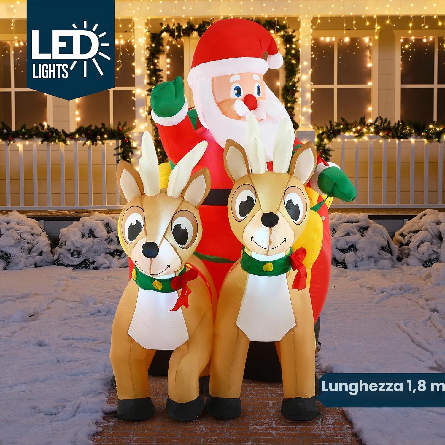 Joiedomi 1,82 m Light up Gigante Natale Gonfiabile Babbo Natale sulla slitta con build-in LEDs perfetto per Blow-up Giardino interni ed esterni decorazione per Vacanza per Festa