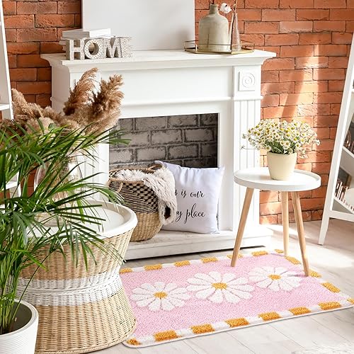 Miniatura 5 de Alfombras de baño con diseño de flores verdes, antideslizantes, estilo bohemio, suave y absorbente, alfombra de ducha de felpa lavable (30 x 20