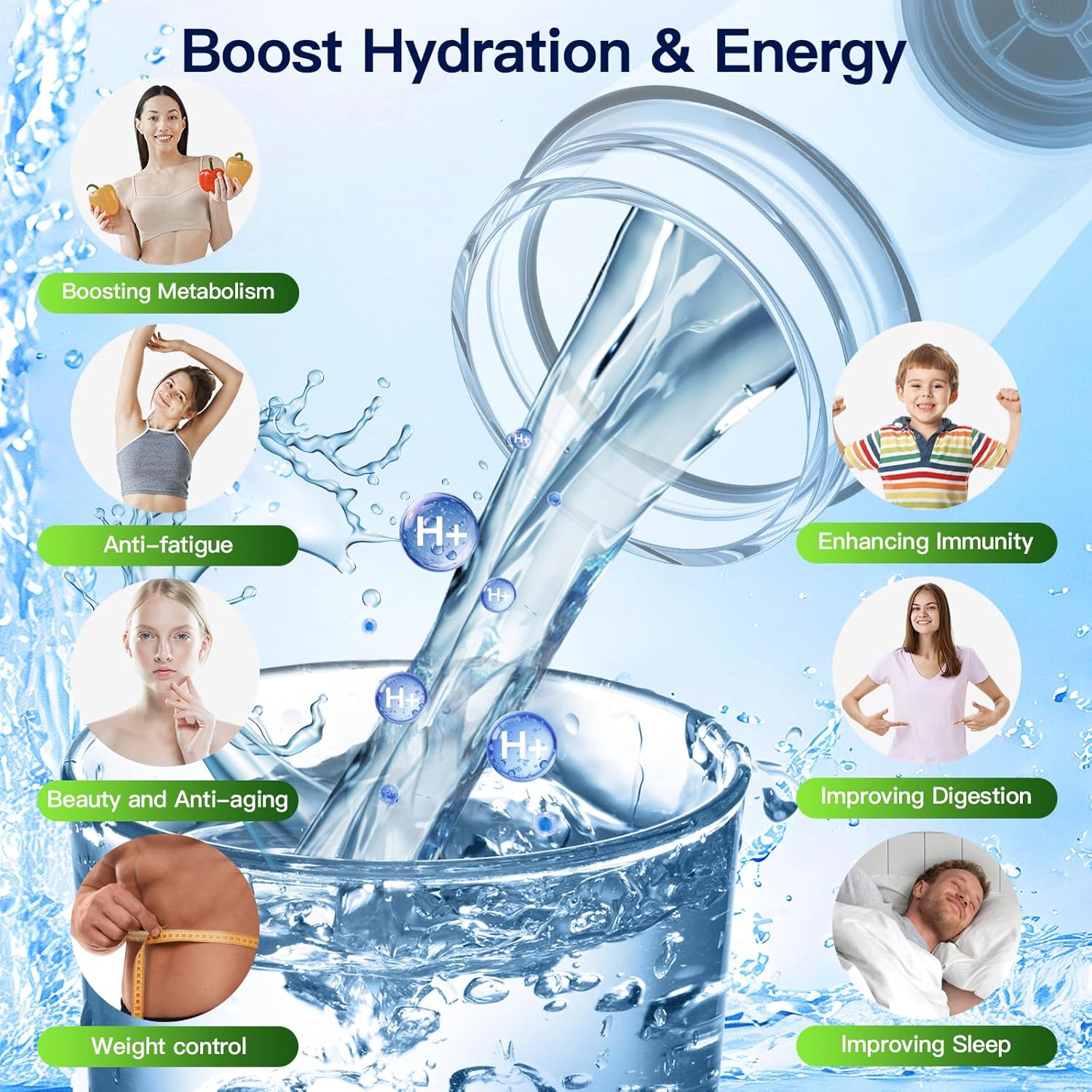 Hydrogen Water Bottle Generator, 2500ppb Portable Water Ionizer Machine with SPE/PEM Technology in 3-Minute Electrolysis, Rechargeable Hydrogen Rich Glass Cup for Home Office Travel & Fitness, Black - Image 2