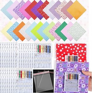 Suncalla 24 Sets Operation Christmas Gift Box Fillers Kit Include Mini Operation Quick Fix Travel Sewing Kits Pre Threaded Needle with Multicolor Patchwork Fabrics for Xmas Traveler Home Hotel Gift