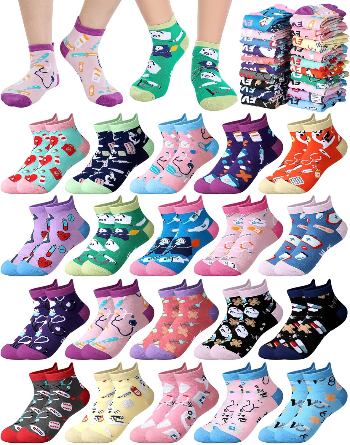 100 Pairs Valentine's Day Novelty Nurse Gift Socks for Women Cotton Ankle Socks Bulk for Nursing Appreciation Gifts Favors