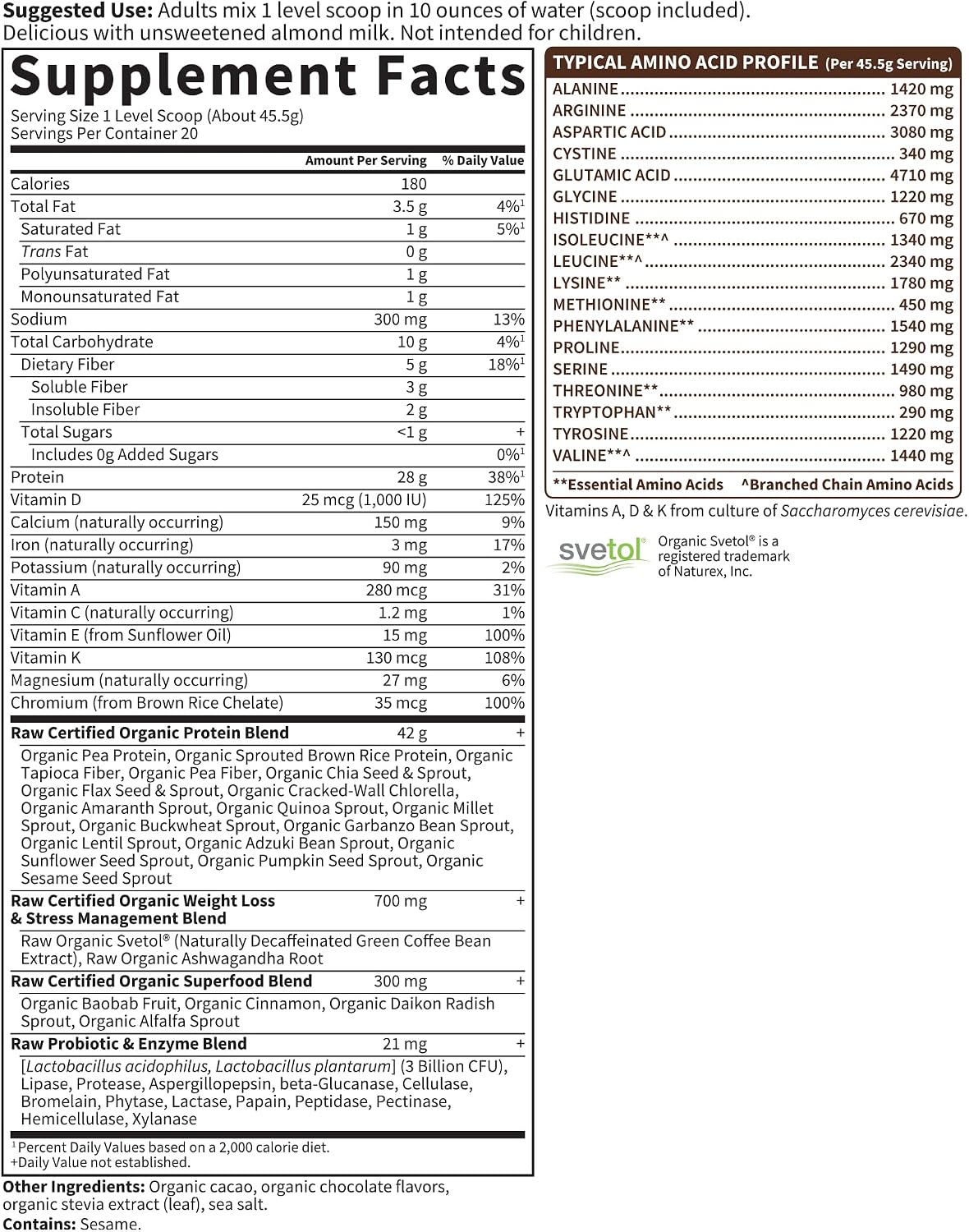 Exclusive Garden of Life Raw Organic Fit Powder, Chocolate - High Protein for Weight Loss (28g) Plus Fiber, Probiotics & Svetol, Organic & Non-GMO Vegan Nutritional Shake, 20 Servings
