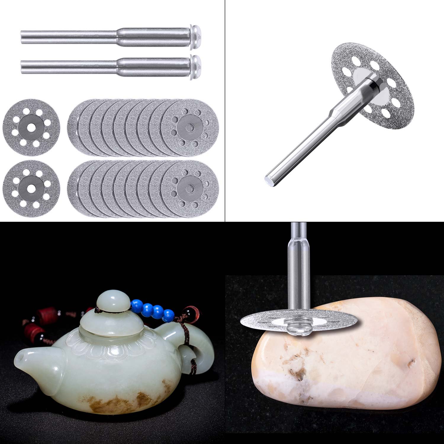 Hestya 20 Pieces 22 mm Diamond Cutting Wheel with 4 Pieces 3 mm Mandrel and 2 Pieces Cross Crystal Screwdriver Compatible with Rotary Tools