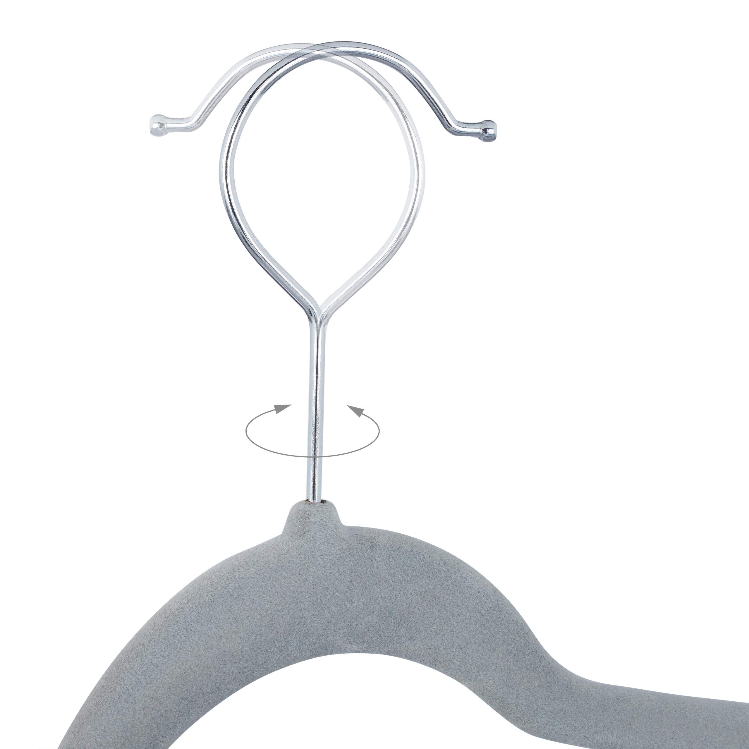 Relaxdays, Szare aksamitne wieszaki z klipsami zestaw 12 sztuk, hak obracany o 360°, wieszak na spodnie, antypoślizgowy wieszak na koszule, szerokość 43 cm, 10024379_111