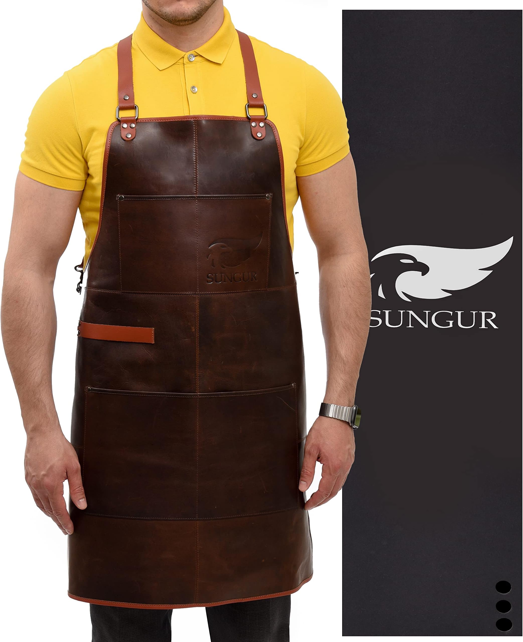 Leather Apron- Full Grain Handmade Genuine Leather Barbeque Apron Ideal also for Griller, Bartender, Hairdresser, Chef, Barista, Butcher, Carpenter, and Florist