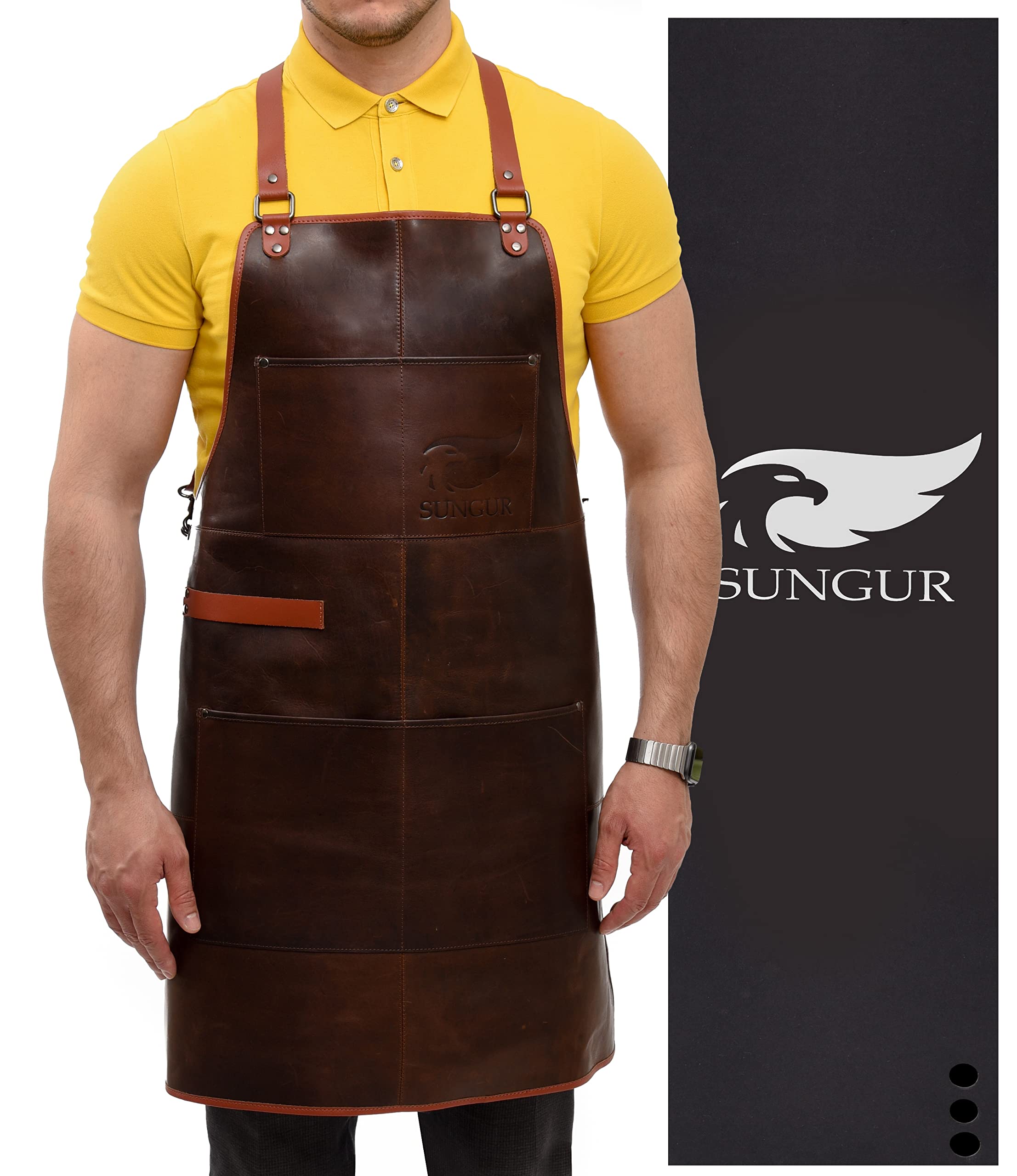 Leather Apron- Full Grain Handmade Genuine Leather Barbeque Apron Ideal also for Griller, Bartender, Hairdresser, Chef, Barista, Butcher, Carpenter, and Florist