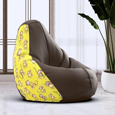 Bag Chair Cover | Size: 2XL | Color: Monkey - H - Brown Yellow | Without Beans | Premium Leatherette Cover (CMF 3277)