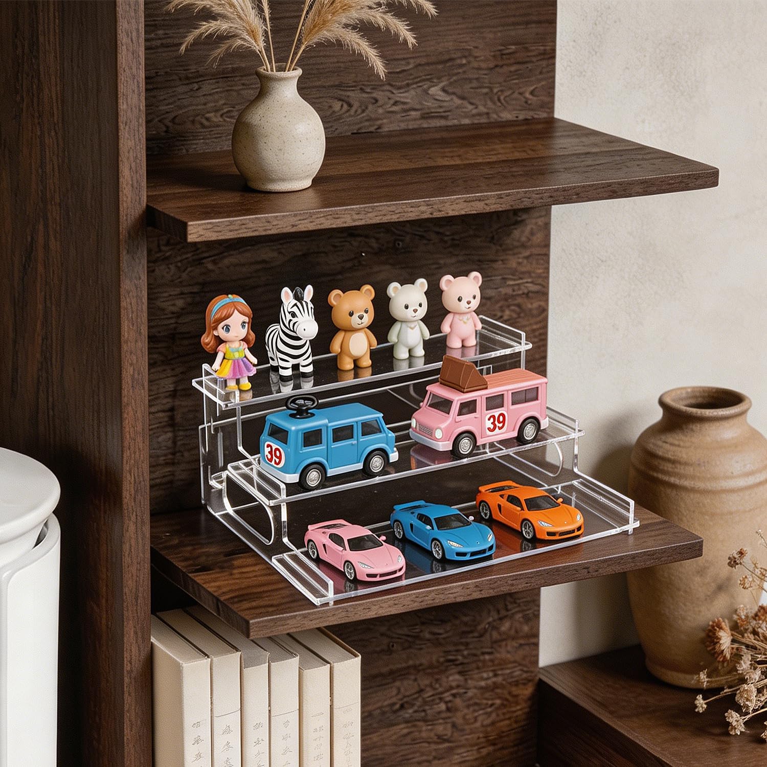 Clear Acrylic Display Risers – 3-Tier Shelf Stand for Cupcakes, Perfume, Figures, Collectibles & Desserts – Decorative Organizer for Party, Vanity, or Retail Display(Small)