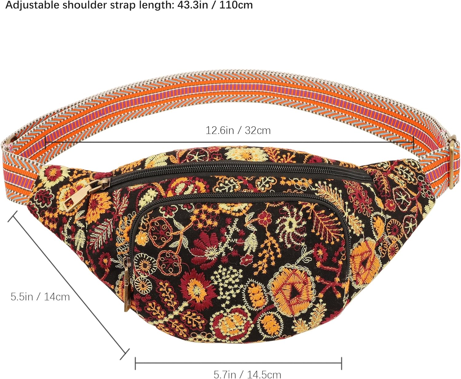 Silkarea Vintage Embroidered Fanny Pack for Women Ethnic Boho Festival Rave Bum Bag Travel Waist Bag Canvas Belt Purse (Embroidered Yellow)