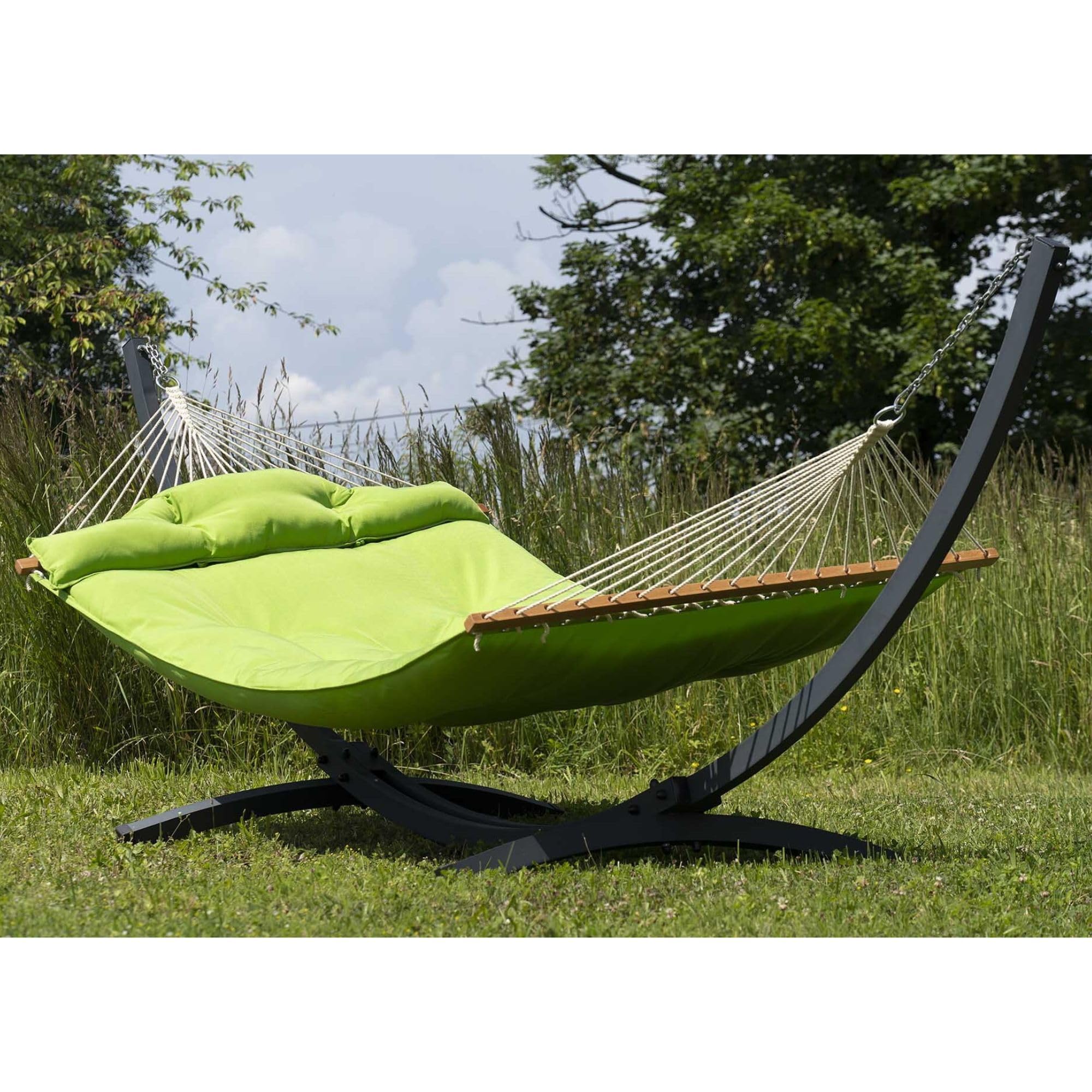 Potenza Amaca da Giardino con Supporto in Acciaio ZINCATO A CALDO – Amaca con Barra Doppia 210x140 cm, 200 kg con Tytan Struttura lunga 370 cm, Portata 350 kg, con Telaio Resistente alle Intemperie