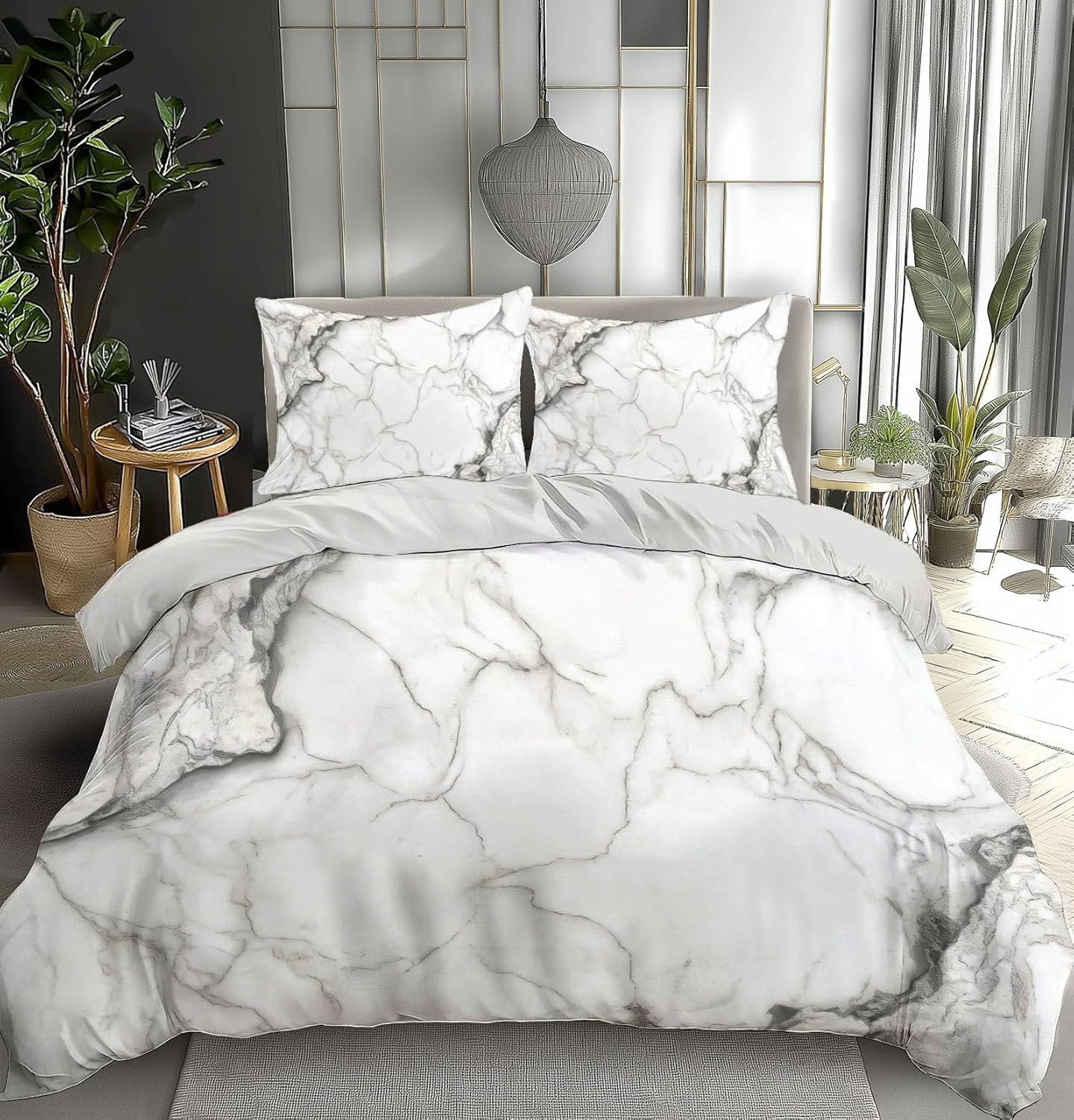 Twin Duvet Cover BrownWhite Gold Marble Stone Texture Bedding Duvet Cover Set, 3 Pieces, Soft and Breathable Comforter Cover with 2 Pillow Shams, for All Season