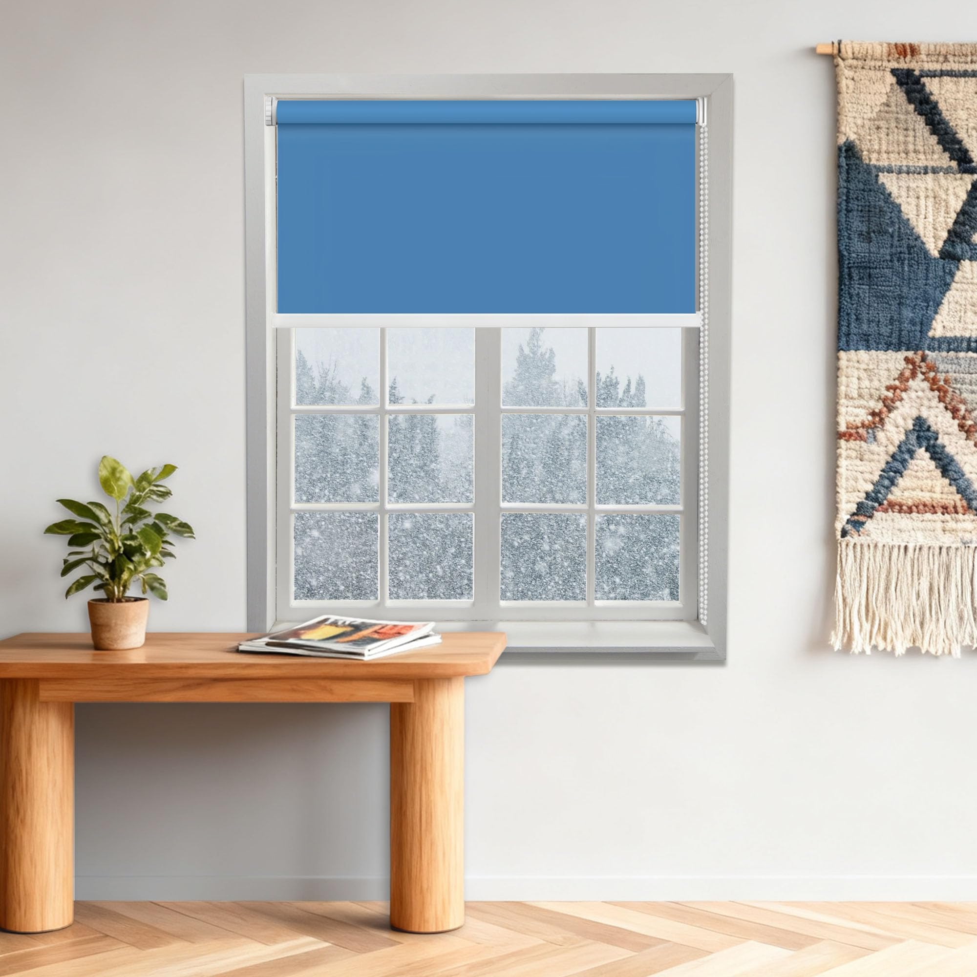 Store occultant fenêtre et porte anti vis-à-vis bleu foncé 145x460