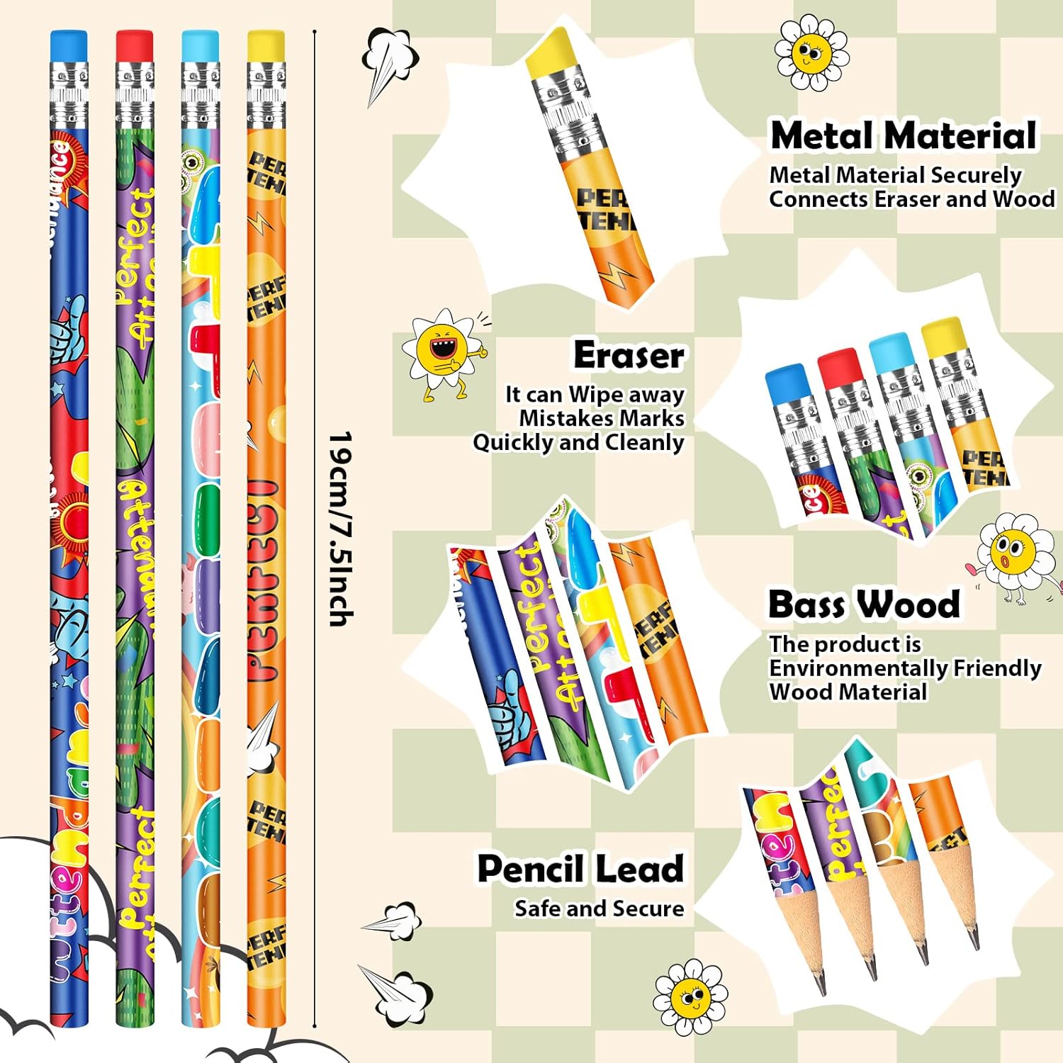 Handepo 144 Pcs Attendance Pencils with Eraser Bulk Assorted Wooden Pencils Student Classroom Carnival Prize Educational and Geography Learning Tool International Day of Education Activities Gift