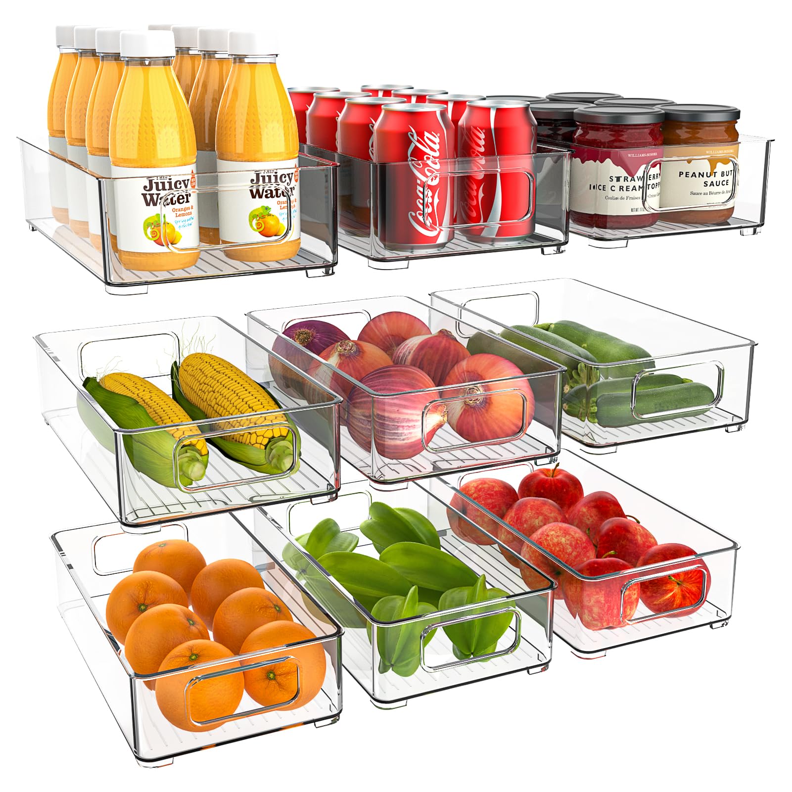 Diwoker Fridge Organiser, Stackable, Storage Box, Kitchen Organiser, Pantry Storage Container, Transparent Container for Fridge, Kitchens, Cabinets (Pack of 9)
