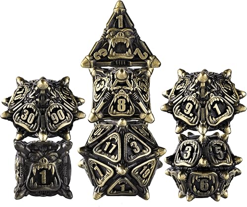 Vista 16 de Surpass DND - Juego de dados de metal para Calabozos y Dragones, juego de dados negros de metal con boca grande (negro y rojo)