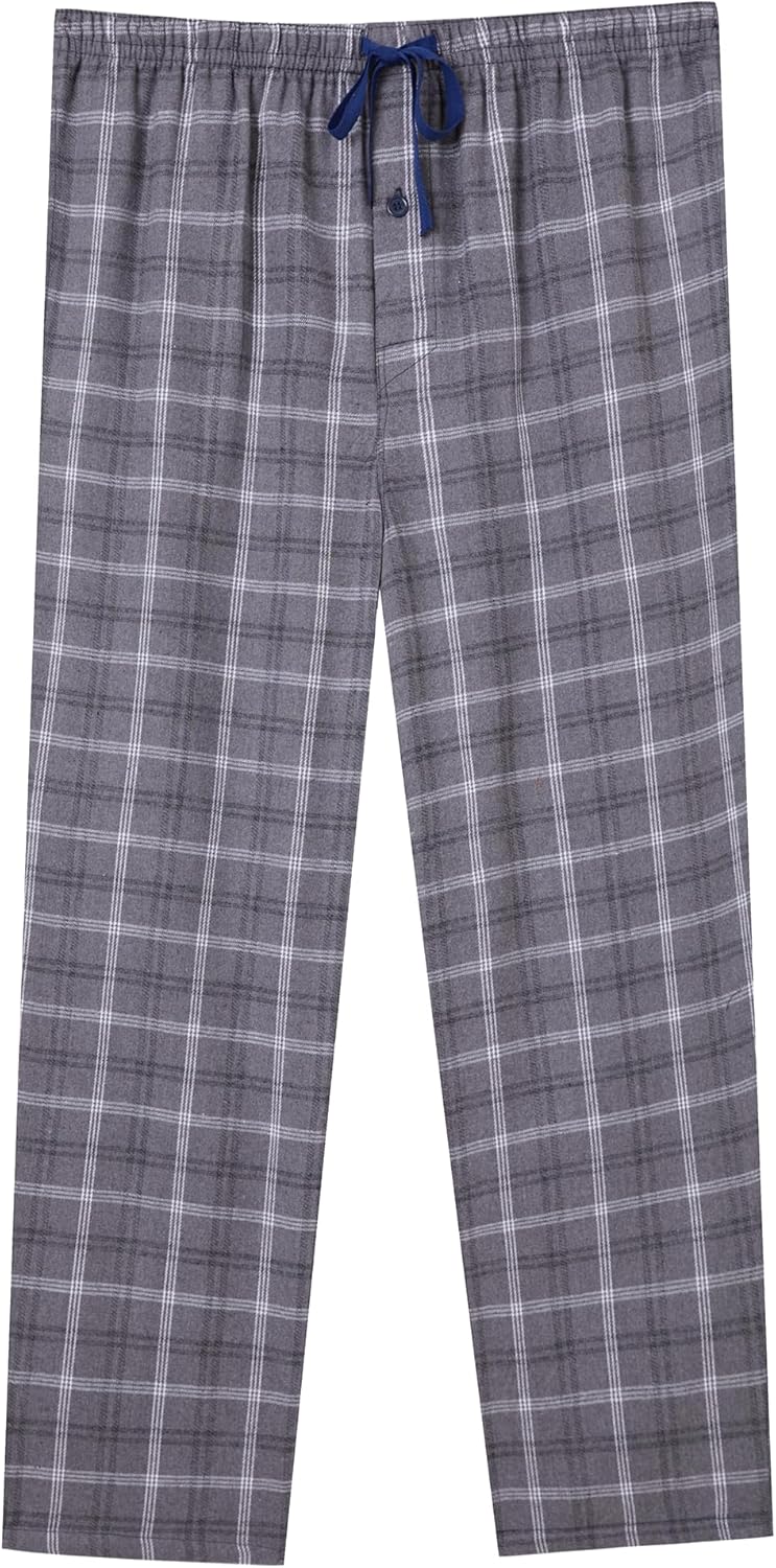 Mens Pajama Pants Flannel Cotton Plaid Sleep & Lounge Pants, PJ Bottoms with Pockets and Button Fly - Image 6