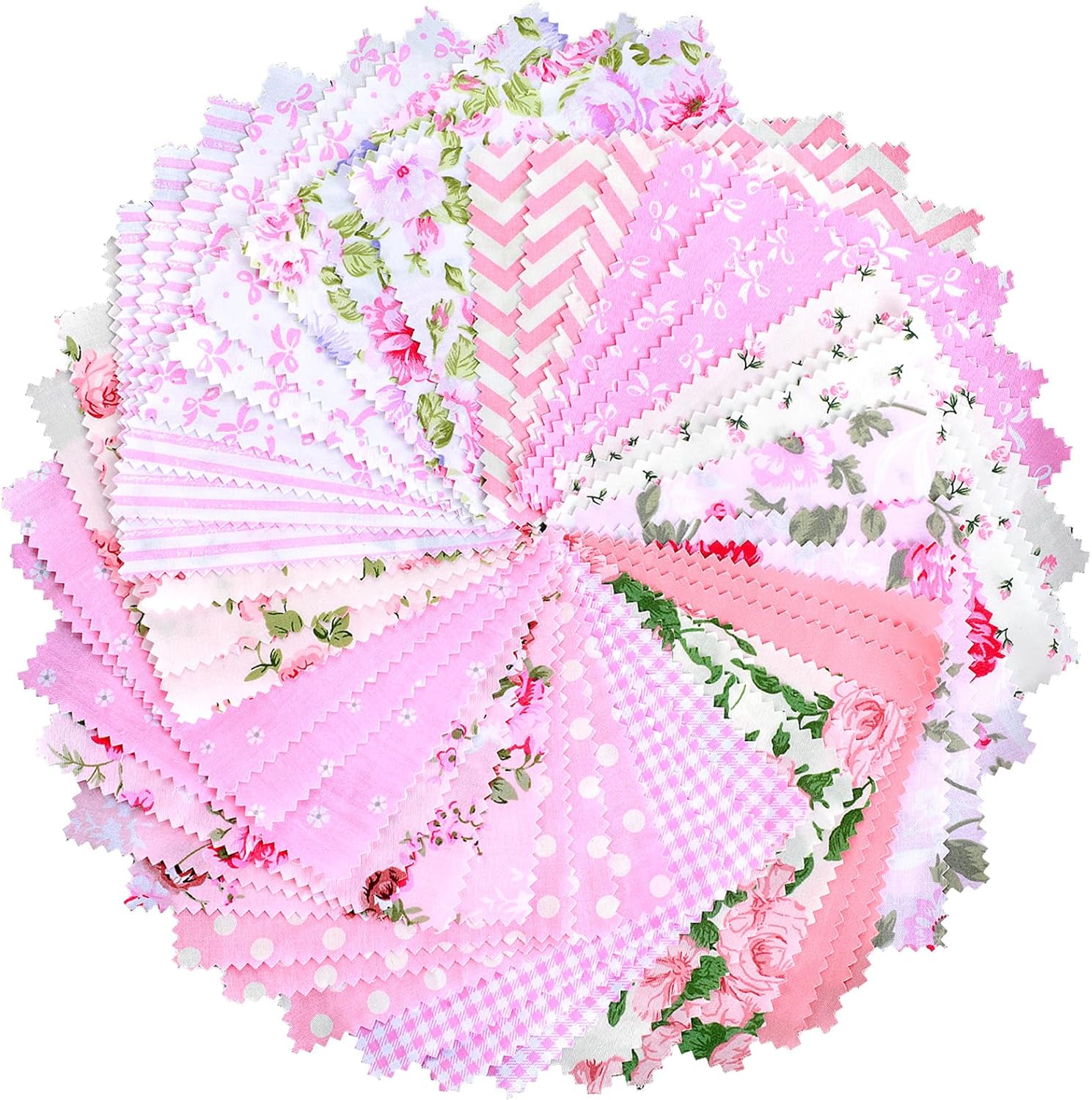 42Pcs Charm Packs for Quilting 5 inch Pink Fabric Squares, Precut Cotton Layer Cake Floral Fabrics Squares Perfect for Sewing & Quilting DIY Crafts, 5x5 inch(12.7x12.7cm) Pink