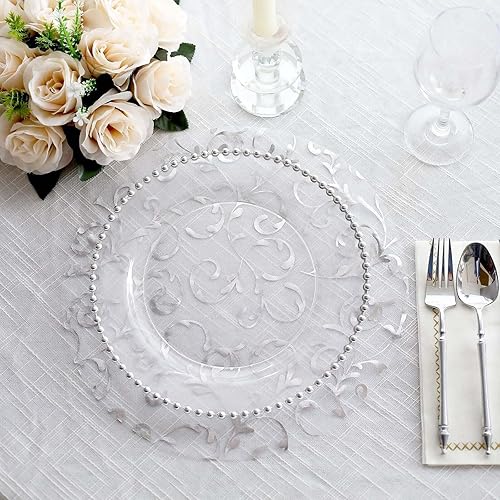 Miniatura 9 de Efavormart - Juego de 10 manteles individuales redondos de organza transparente plateado metálico con diseño de flores en relieve, manteles