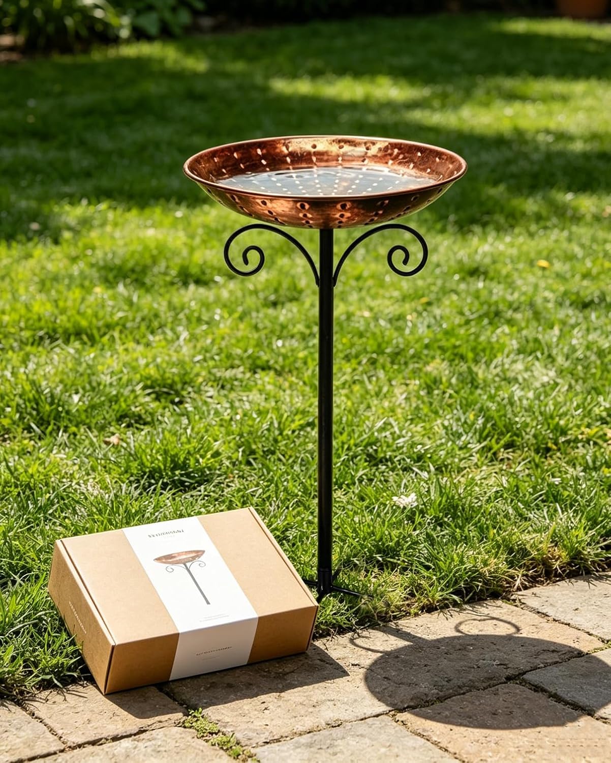 11 Inch Metal Bird Bath, Rustproof Standing BirdBath with Metal Fixing Stake, Multi Use Bird Feeder, Vintage Outdoor Decor for Garden, Lawn, Patio and Backyard