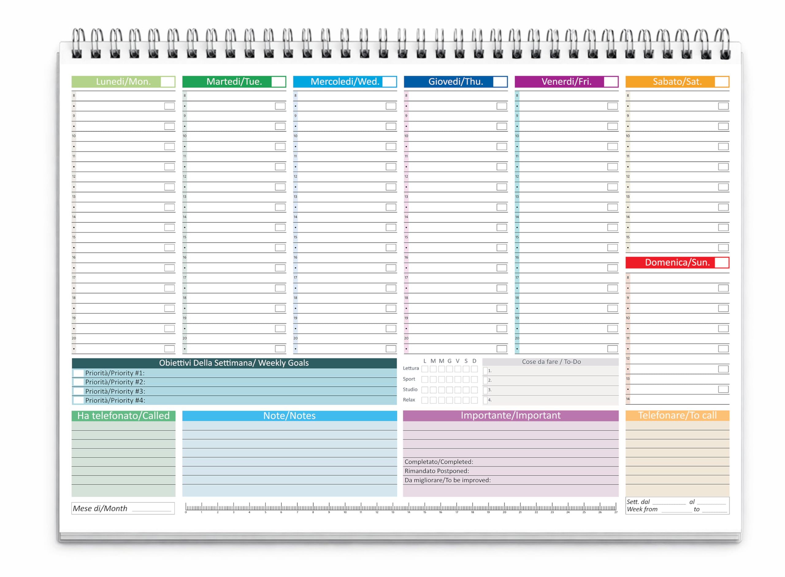 Planning Settimanale da Tavolo 2026 - Agenda 2026 A3, Senza Date con 50 Fogli Planner Settimanale Da Tavolo Spiralato per Ufficio e Casa, Organizer Scrivania.