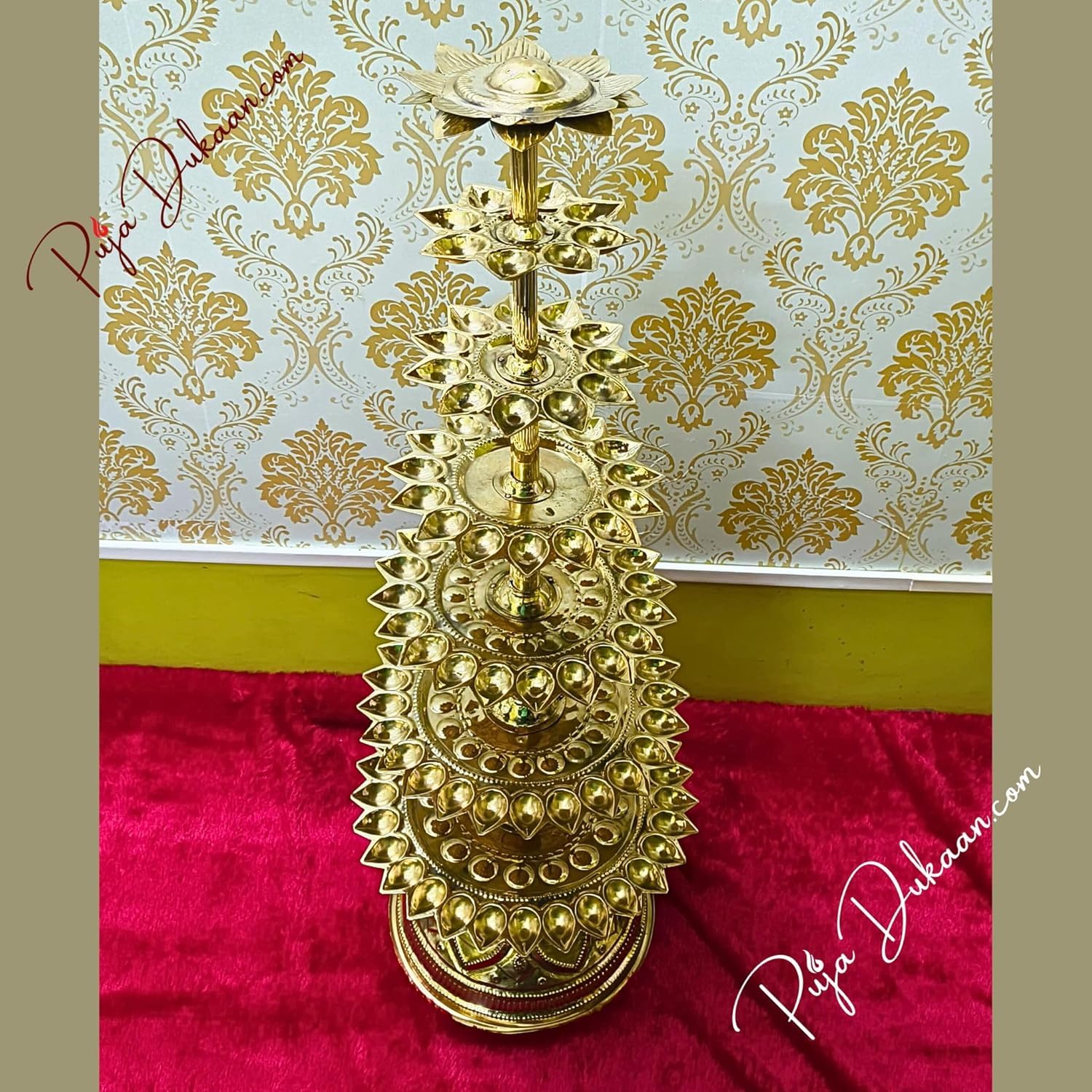 Brass 108 Jhaar Pradip Set Detachable Traditional Deepam Stand for Durga Puja, Kaali Puja, Amavasya & Religious Ceremonies-image-7