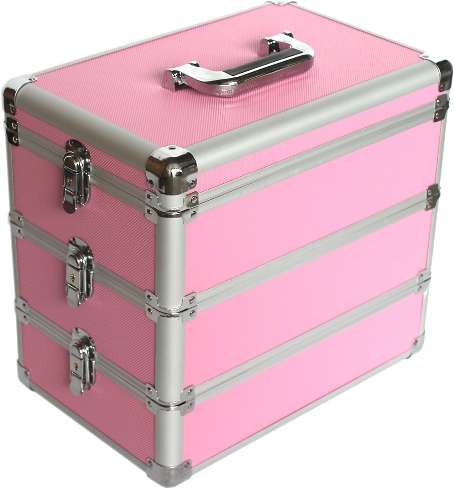 Kscase Aluminium Vanity Case Bunk Box 3 Levels L x W x H 365X240X333 MM Pink