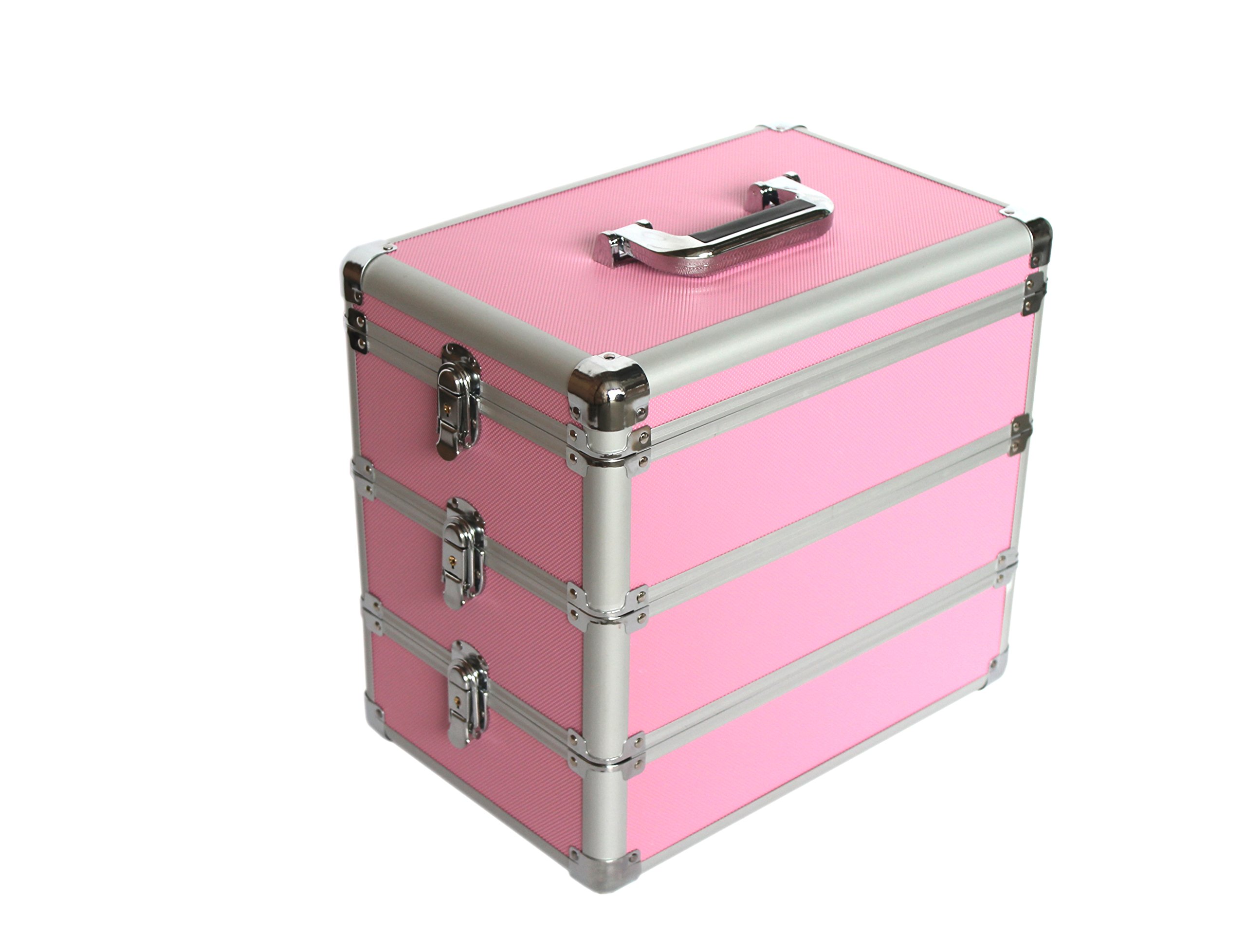 Kscase Aluminium Vanity Case Bunk Box 3 Levels L x W x H 365X240X333 MM Pink