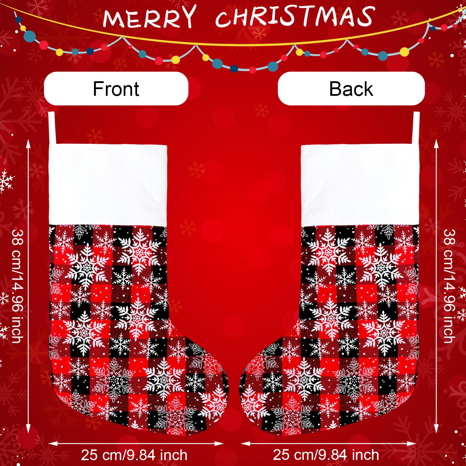 Tatuo 16 Pcs Christmas Stockings 15 Inch Buffalo Plaid Stocking Fireplace Bone Hanging Stockings Fabric Xmas Stocking Pet Stocking Christmas Ornament for Family Christmas Holiday Party (Snowflake)