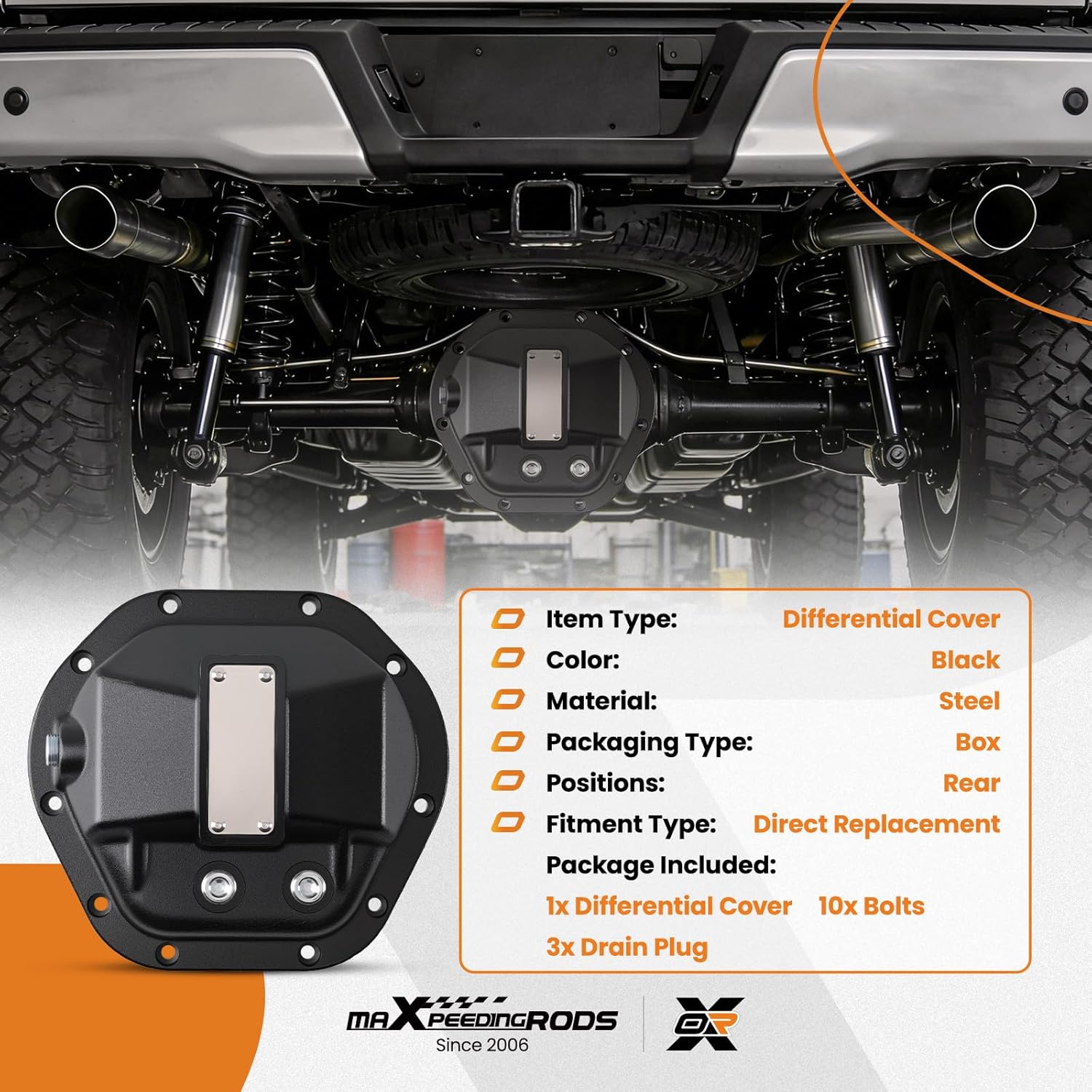 maXpeedingrods YHCC-D44 Differential Cover for Chevrolet K5 Blazer K10 K20 K30 G10 Van 1960-1980, Replacement for Dana 44, Front&Rear Black Iron Hardcore Differential Cover