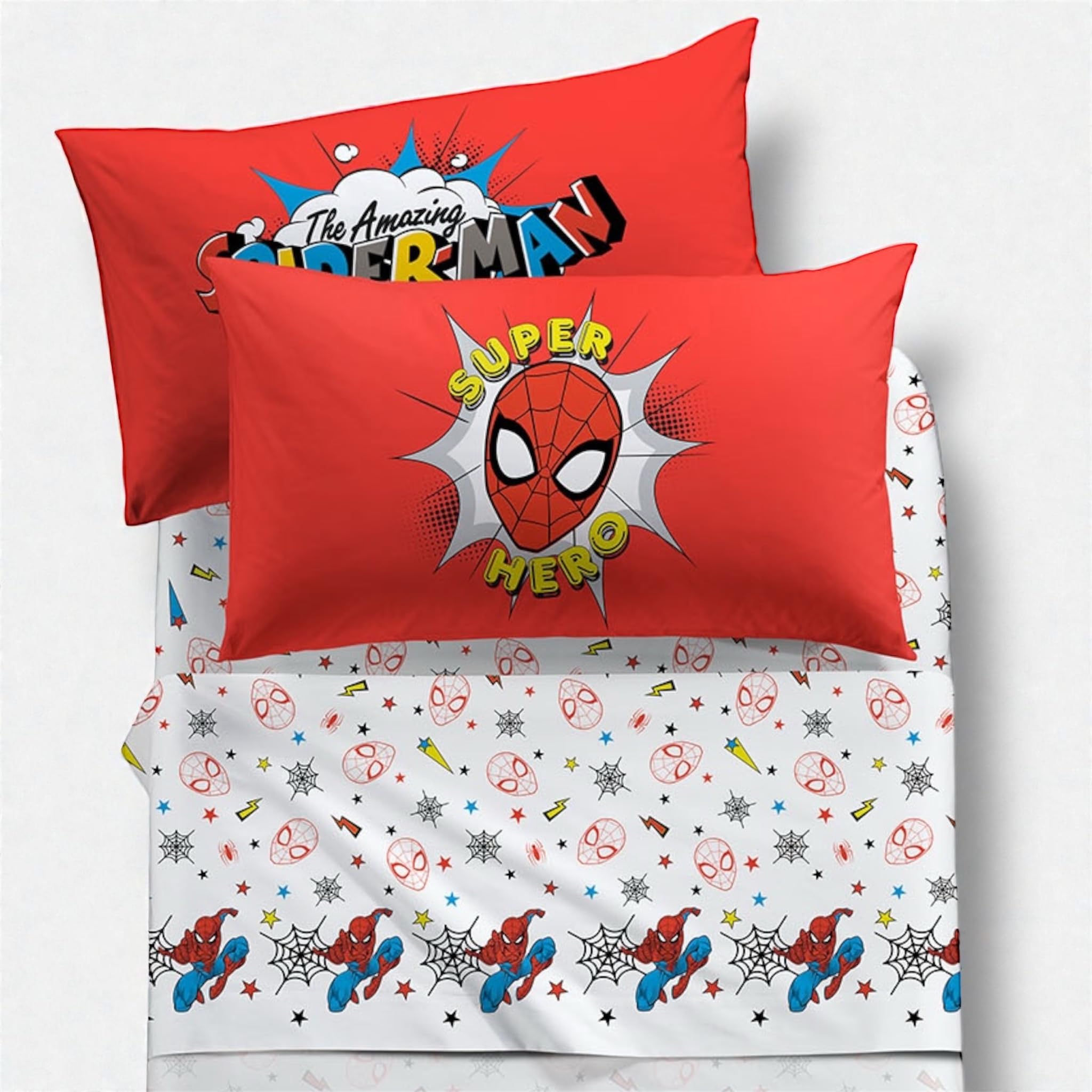 Completo Lenzuola Letto Marvel Caleffi Spider Man Superhero in Cotone Singolo