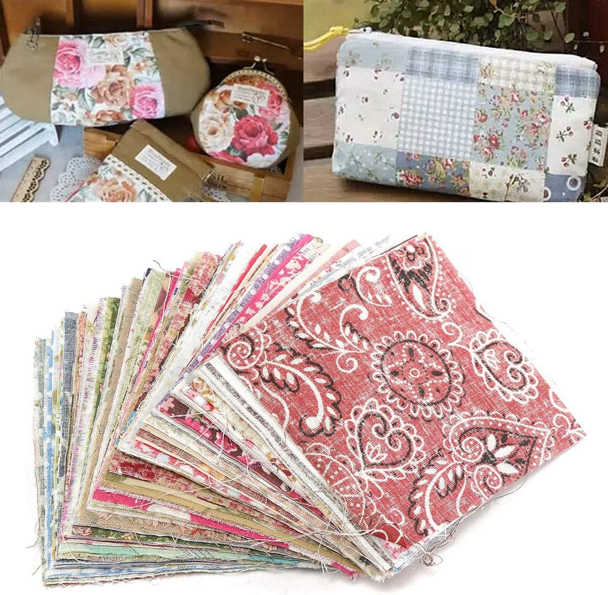 MSCFTFB 14 Pieces Assorted 7 Designs Square Fabric Bundles Sewing Square Patchwork Precut Fabric Scraps for DIY Quilting Applique Doll Dress Making (Khaki) image 5