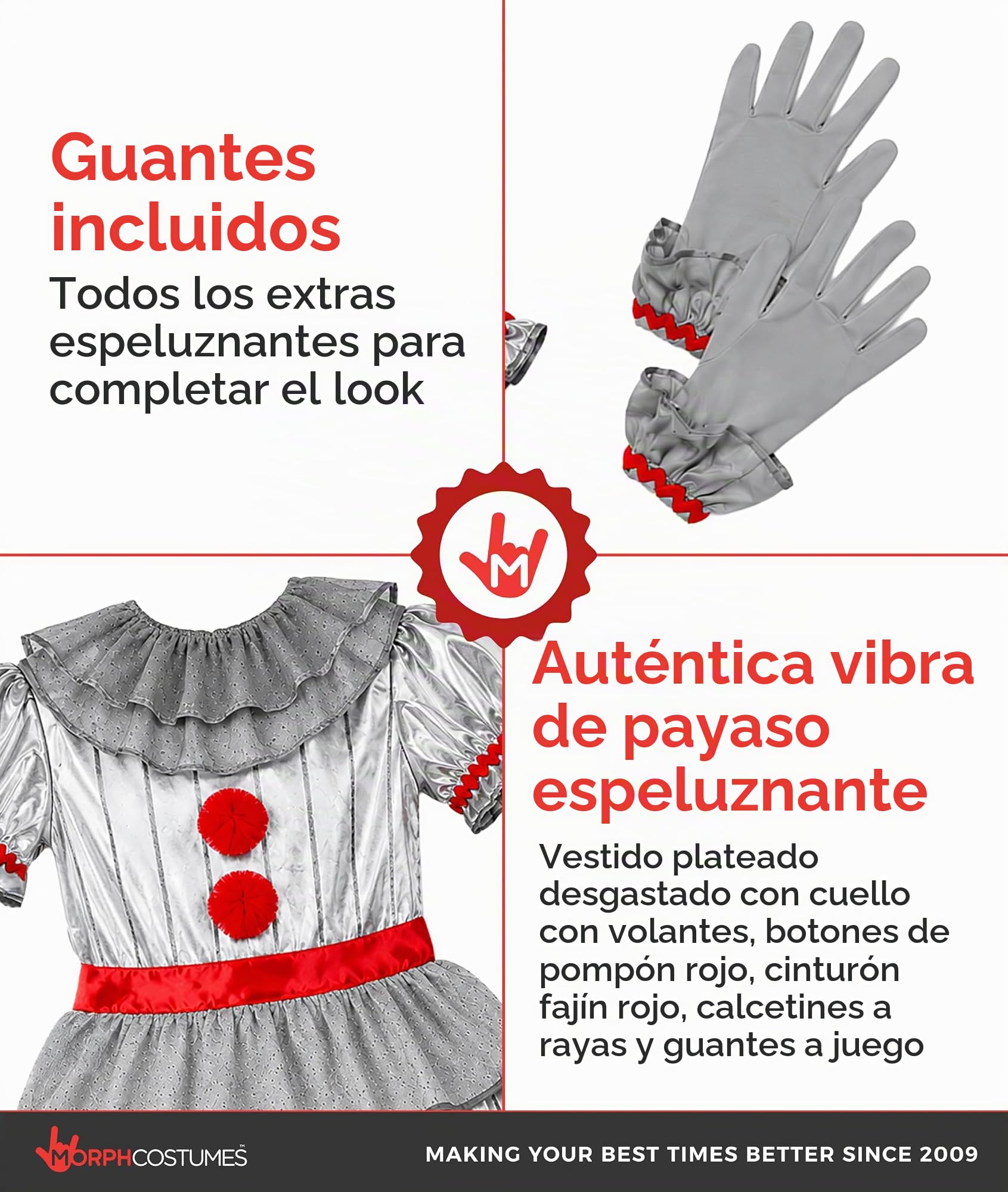 Morph Disfraz de payaso aterrador para niños, disfraz de payaso aterrador, disfraces de Halloween para niñas, disfraces de Halloween para niños