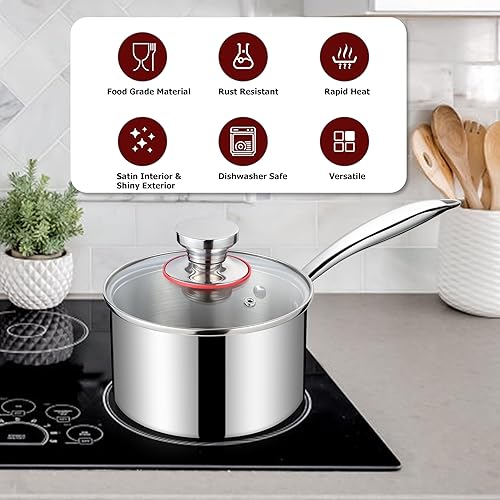 Miniatura 3 de Homikit - Juego de 6 cacerolas de acero inoxidable 1810 de 1 cuarto de galón, 2 cuartos y 3 cuartos de galón con tapas, antiadherentes de tres capas