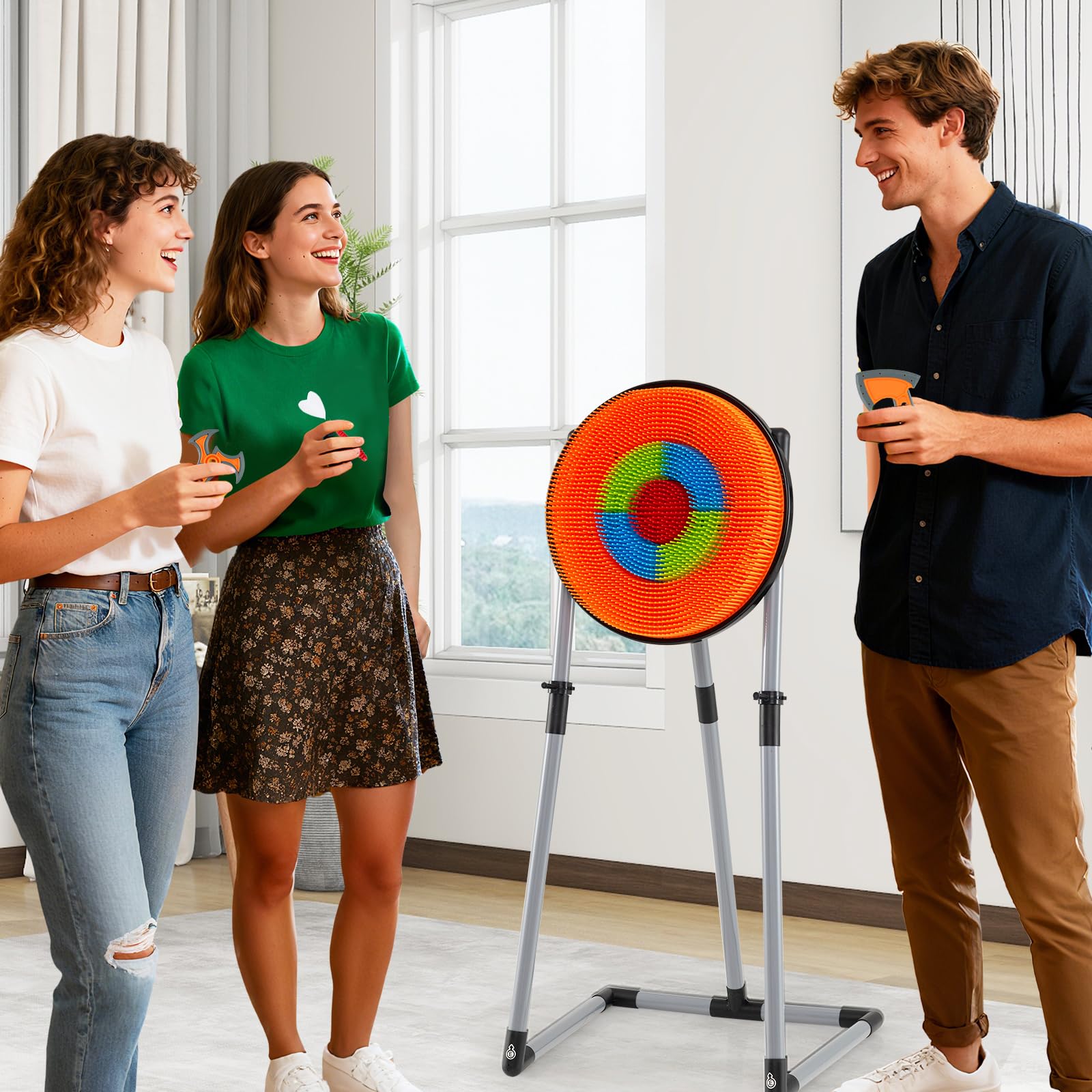 COSTWAY Axt Wurfspiel Set, 4 in 1 Wurfäxte Spiel | Mit Bogen, Zielscheibe, 6 Pfeilen, 4 Äxten, 4 sternförmigen Dartpfeilen, 4 Dartpfeilen, für Kinder & Erwachsene