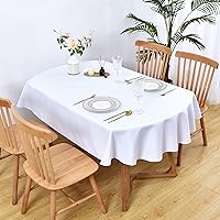 Vista 2 de Wolkemer Oval Tablecloth 60 x 84 Inch Washable Fabric Table Cloth Solid White Table Cover for Dining Wedding Party Banquet Tabletop Decoration Beige