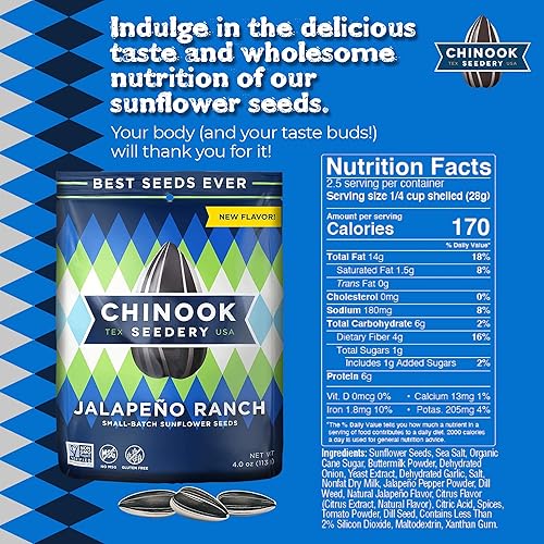 Miniatura 2 de Chinook Seedery Jalapeno Ranch Sabor 4 onzas (paquete de 12) y muestra de 4 onzas (paquete de 6) Combo – Semillas de girasol jumbo tostadas – Snacks