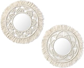 12 Bedroom Dressing Mirror Ideas for Light Space and Elegance 92 Mkono Hanging Wall Mirror with Macrame Fringe 2 Set Small Round Decorati...