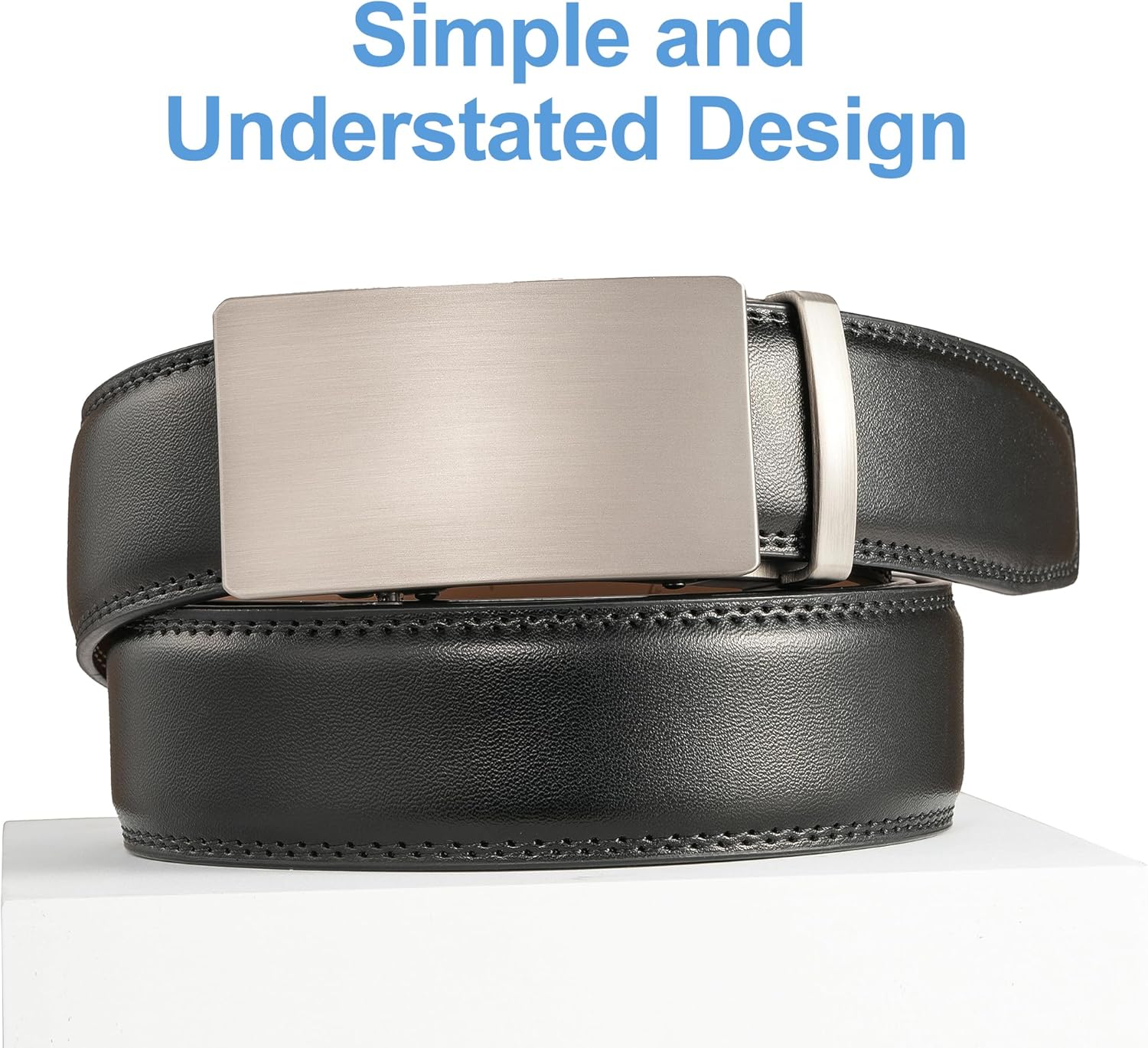 Men's Leather Ratchet Belt, 1-3/8" Wide, Auto Buckle, Trim-to-Fit, No Holes, Casual & Dress, Gift Box - Image 6