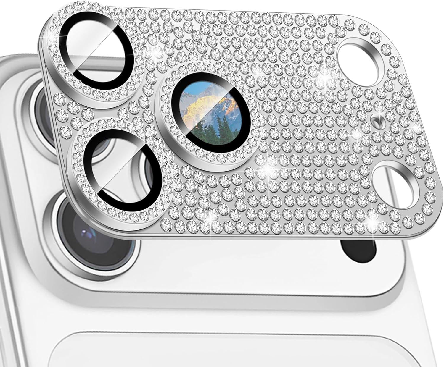 For iPhone 17 Pro Max Camera Lens Protector Bling Diamond Metal Aluminum Alloy Tempered Glass Camera Cover Glitter Camera Lens Protector [Strong-Adhesion][Case Friendly] Bling Diamond Sliver