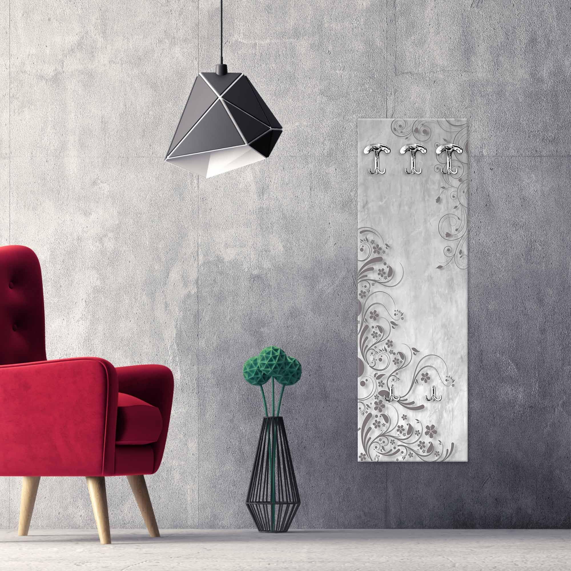 Lupia - Appendiabiti da Parete Moderno | Pannello Stampato in Legno con Fiori | 3 Ganci Appendiabiti | Facile Montaggio | 46x125 cm, Legno MODERN FLOWERS