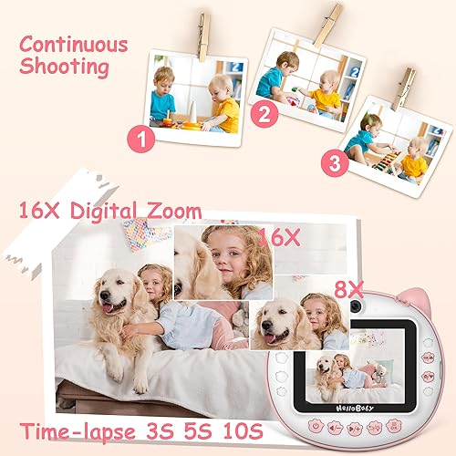 Miniatura 6 de HelloBaby Cámara de impresión instantánea para niños, pantalla IPS de 3.2 pulgadas, cámaras instantáneas para niños, cámaras de video digitales HD