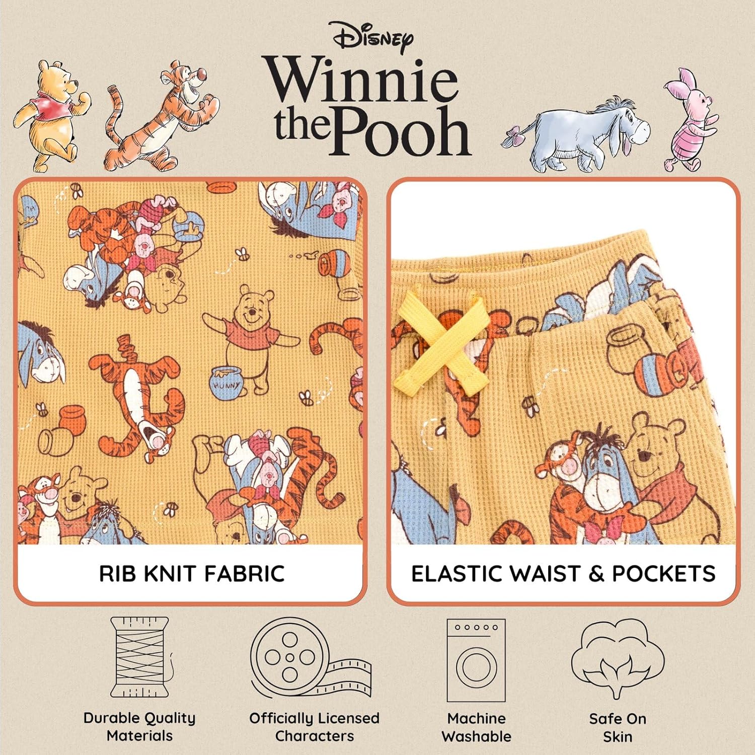 Disney Winnie the Pooh Waffle Knit T-Shirt and Shorts Outfit Set Newborn to Little Kid Sizes (Newborn - 5) - Image 5