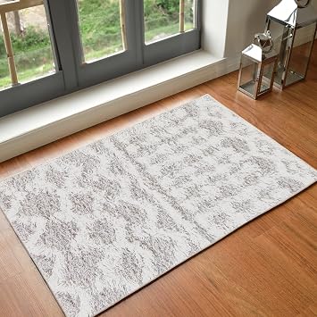 Livabliss Nour Dubai Shaggy Runner, Hallway   60x90 cm, White & Light Grey