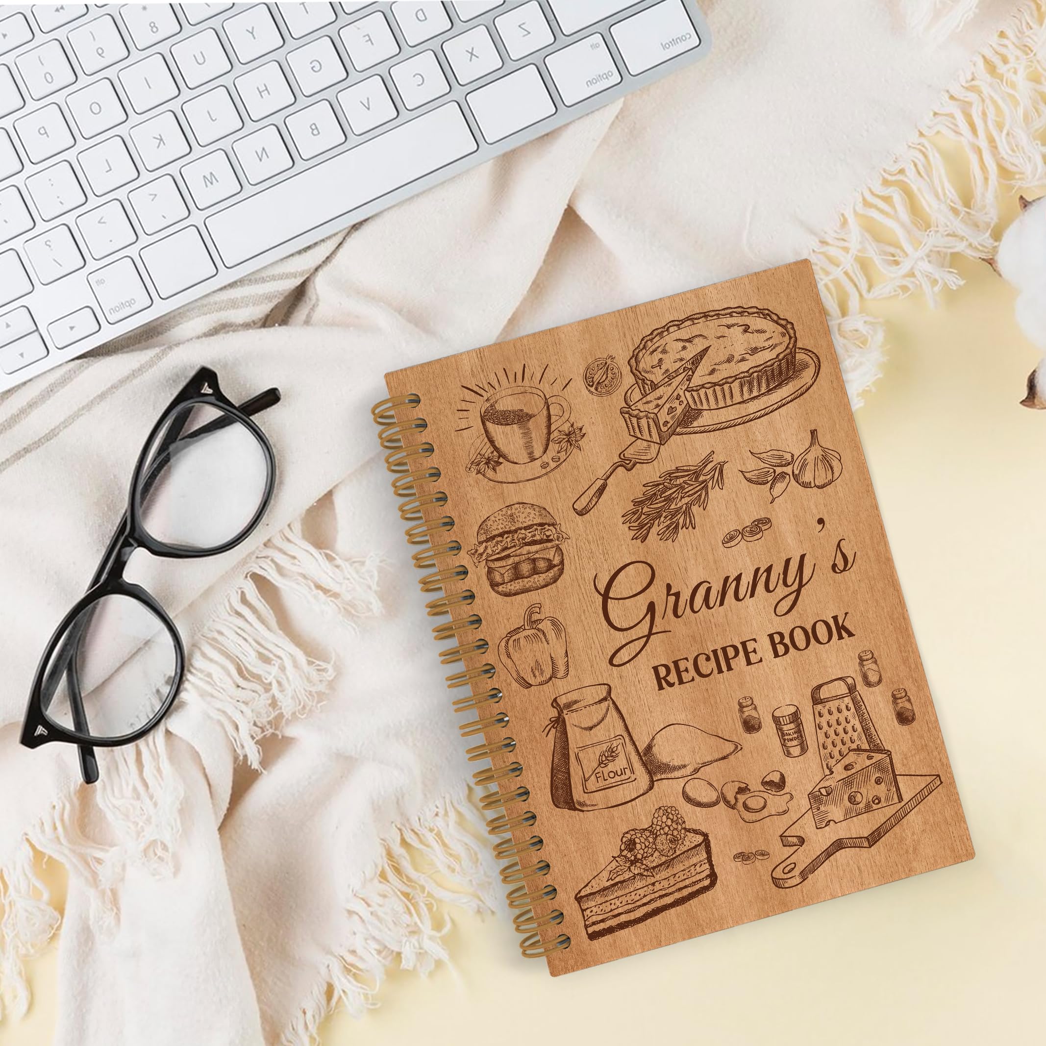 QLMX Cuaderno en espiral de regalo para abuelas, cuaderno con forro de recetas para abuelas, libro de recetas para escribir en tus propias recetas, cuadernos de abuela para cocina, regalos de abuela