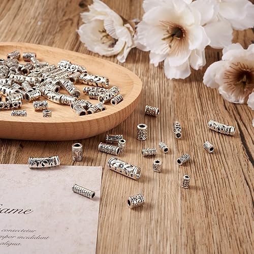 Miniatura 8 de KISSITTY 280 unidscaja de estilo tibetano columna espaciador cuentas de tubo de metal plateado antiguo cuentas sueltas 14 estilos para bricolaje