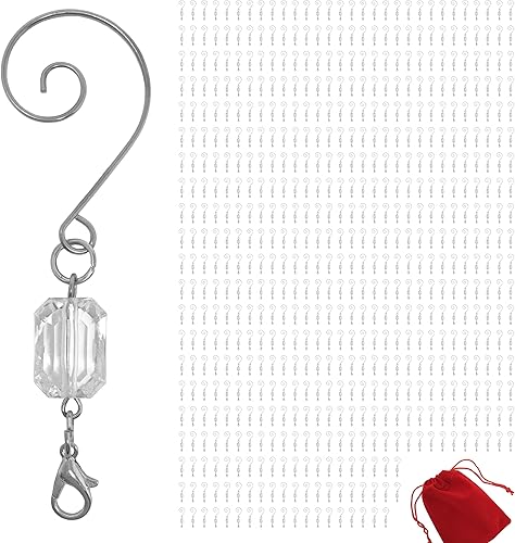BANBERRY DESIGNS Ganchos para adornos de Navidad, ganchos de alambre plateado acrílico transparente, paquete de 600