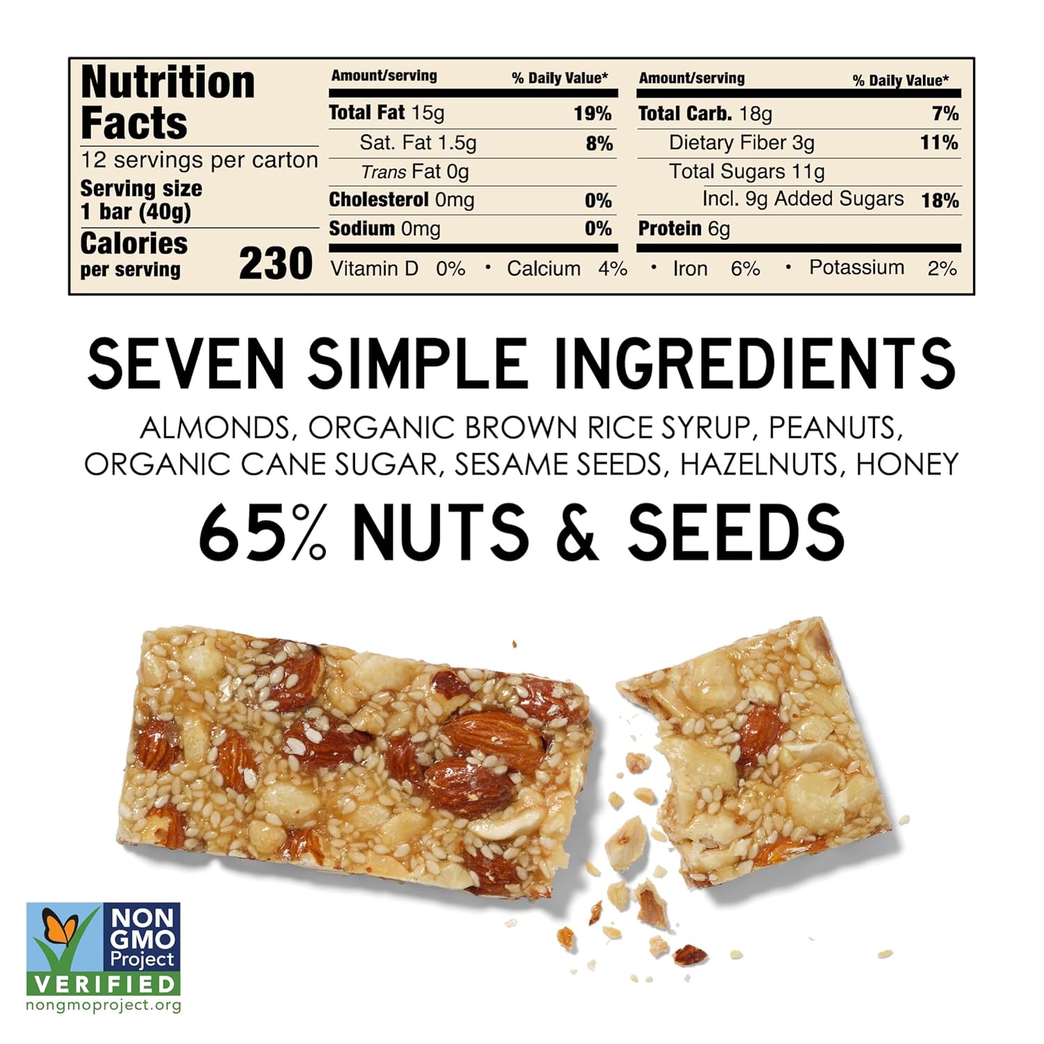 South 40 Snacks Mixed Nut Bar, Just 7 Ingredients, Touch of Honey (40g Bar, Pack of 12)