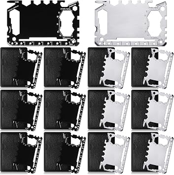 Cholemy 12 Pcs Credit Card Wallet Multitool 46 in 1 Metal Stainless Steel Survival Pocket Tool Multipurpose Bottle Opener Bulk for Fathers Day Dad Men Birthday GiftBlack, Silver,Classic Style